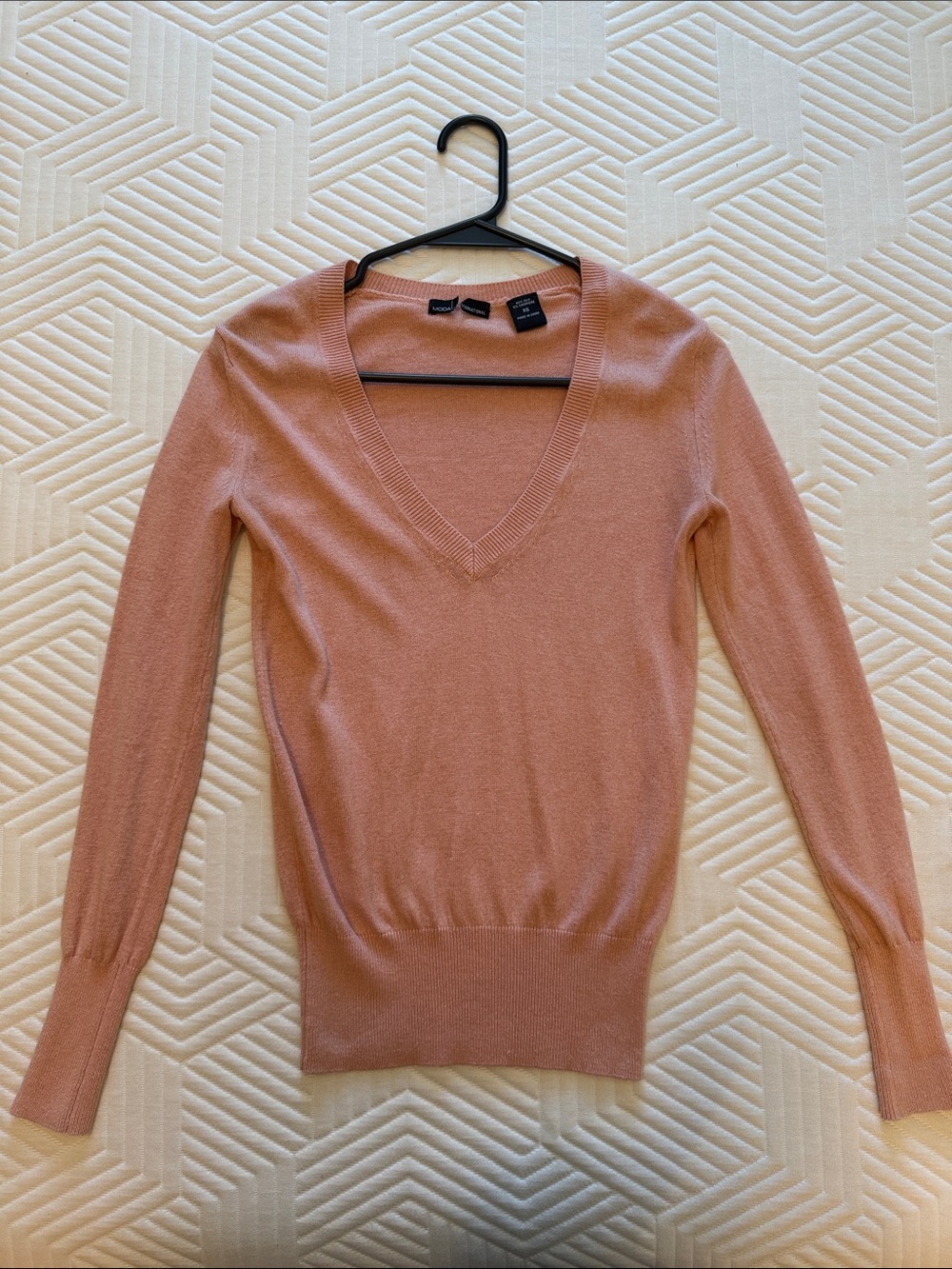 Moda International Silk Cashmere V-Neck Sweater Size XS Soft Pink